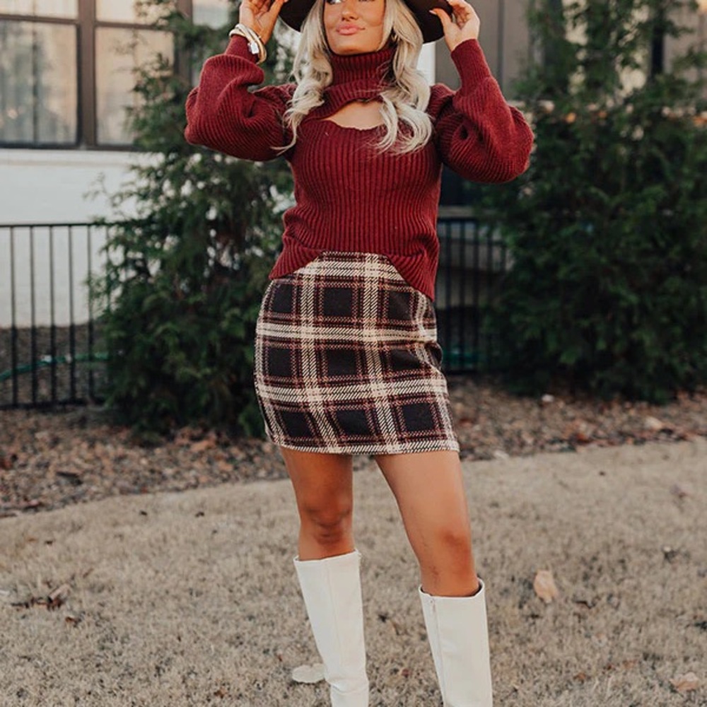 Impressions - Hadley High Waist Plaid Skirt - Camel
